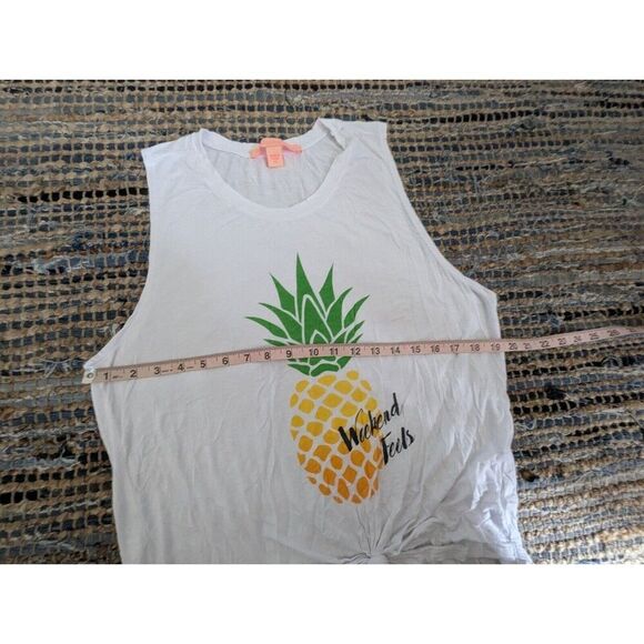 White Sleeveless Tank Top Pineapple XL Tie Front Casual Soft Beachy - Picture 4 of 6